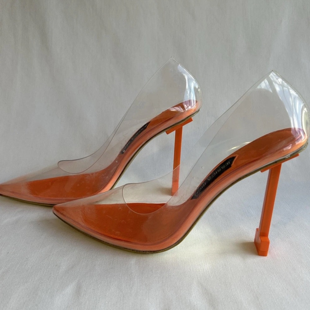 So Fancy Stylish Orange  and Clear Heels by Jessica Rich Size 39 (9) NIB No Tags